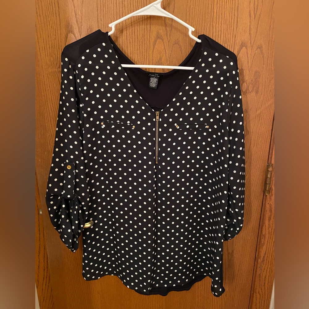 Rue21. Black polka dot blouse. Size medium.